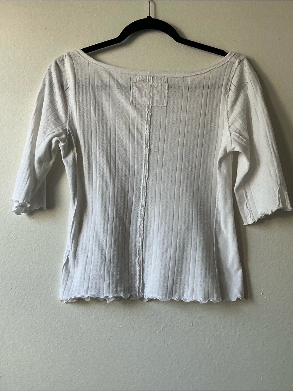 Free People We The Free White Pointelle Ribbed Tee - Boho Lettuce Hem - M - Picture 2 of 14